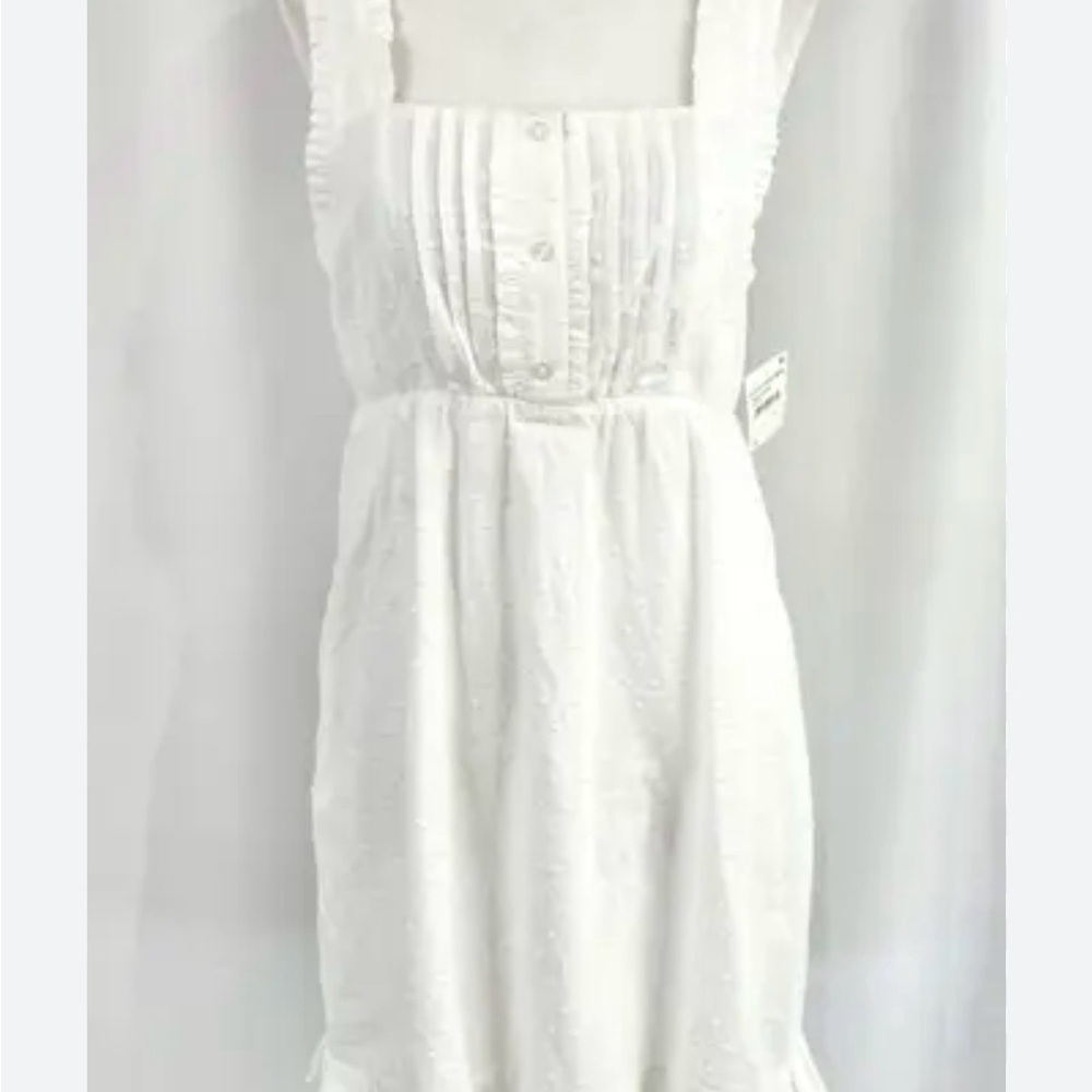 Abound Prairie Pintuck Button Square Neck White Mini Dress, Medium